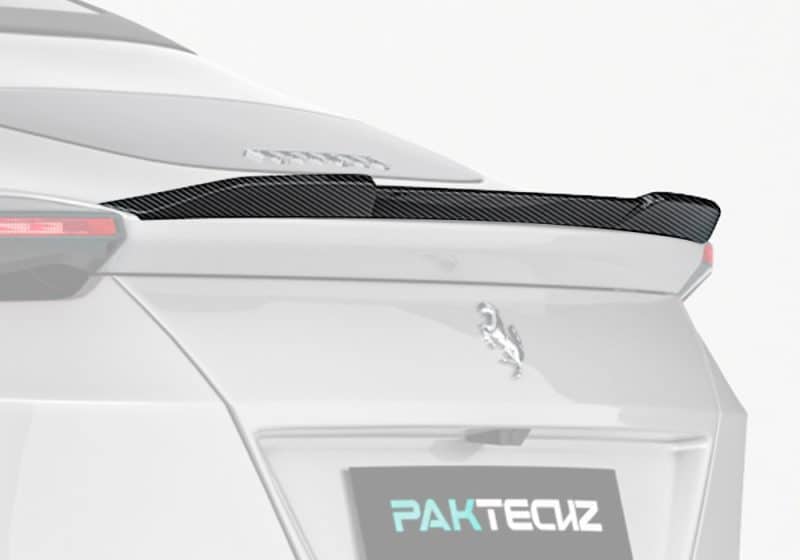 Rear angle view showcasing how the Carbon Fiber Rear Spoiler integrates perfectly with the Ferrari Roma’s trunk lid lines