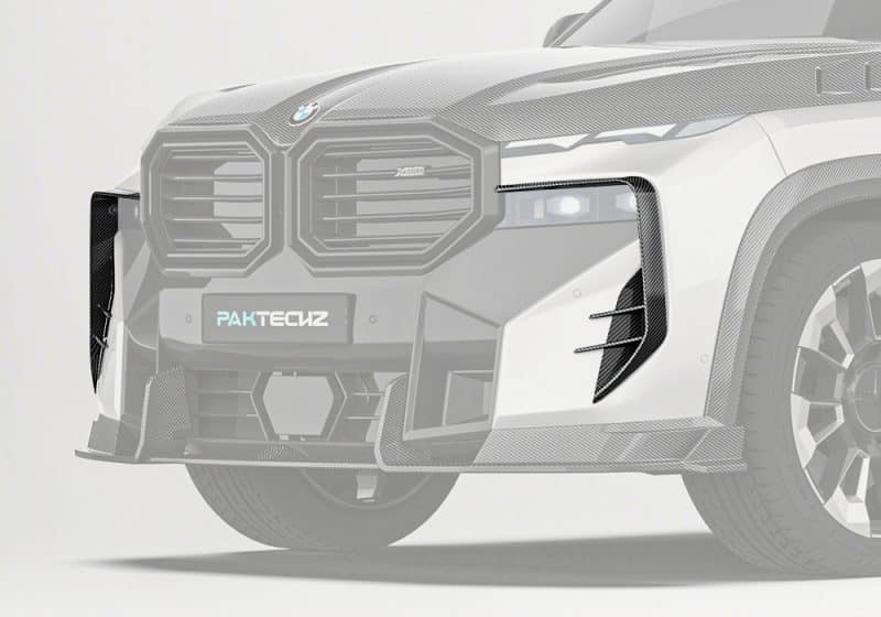 A close-up view highlighting the design and texture of the aerospace-grade carbon fiber material used in the front canards